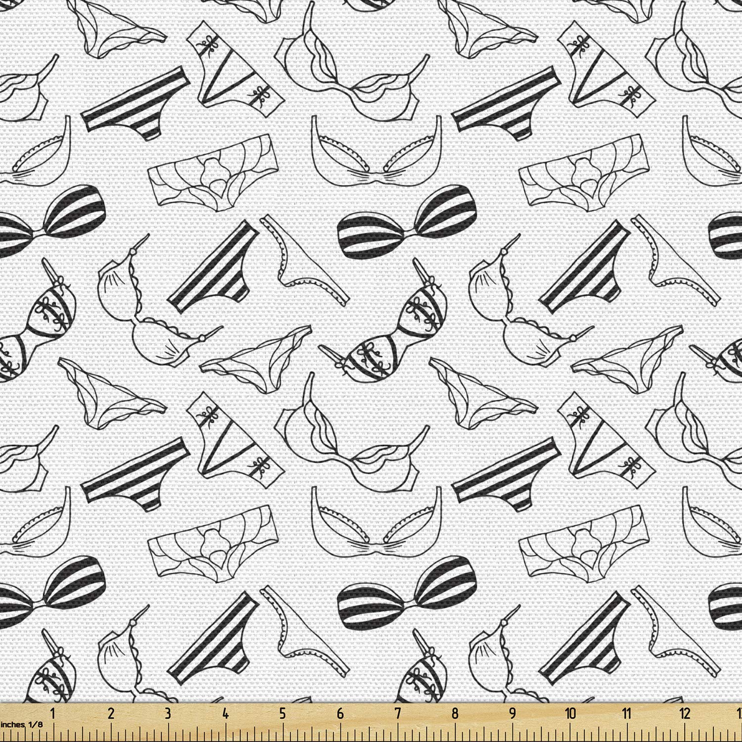 Ambesonne Black and White Lingerie Pattern Fabric by The Yard - Feminine Underwear Doodle Design for Upholstery, Home Decor & DIY Projects (10 Yards) - Perfect for Curtains, Pillows, and Fashion Accessories