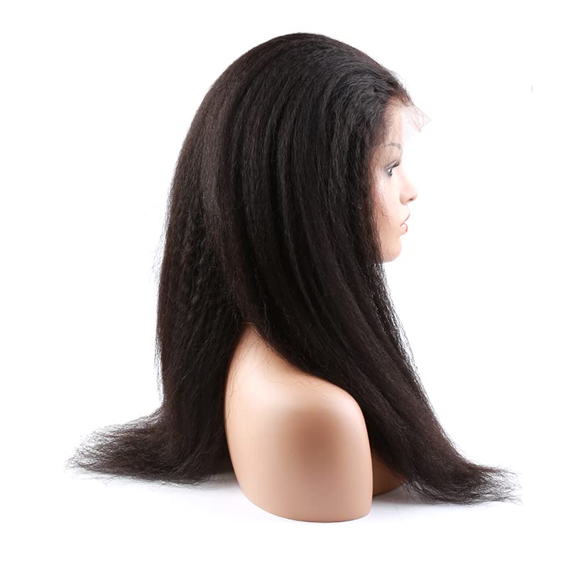 Bella Hair Kinky Straight Human Hair Full Lace Wig - 130% Density, Dyeable Natural Black Remy Virgin Hair Yaki Straight Wig - 20 Inch for Women | Perfect for Daily Wear, Cosplay, and Special Occasions