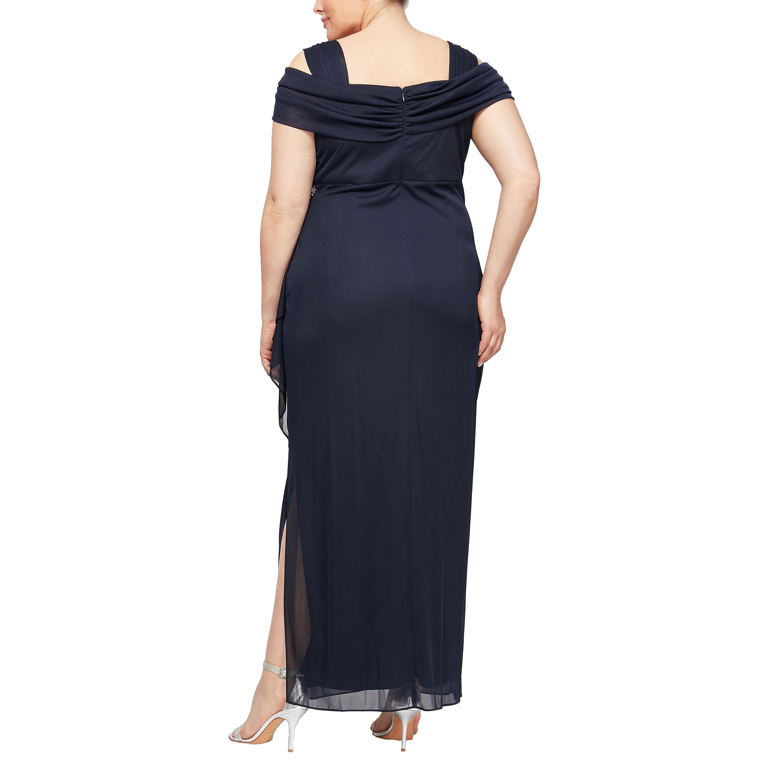 Alex Evenings Women's Plus Size Cold Shoulder Mother of The Bride Dress with Ruched Skirt - Elegant Formal Gown for Weddings, Evening Parties & Special Occasions