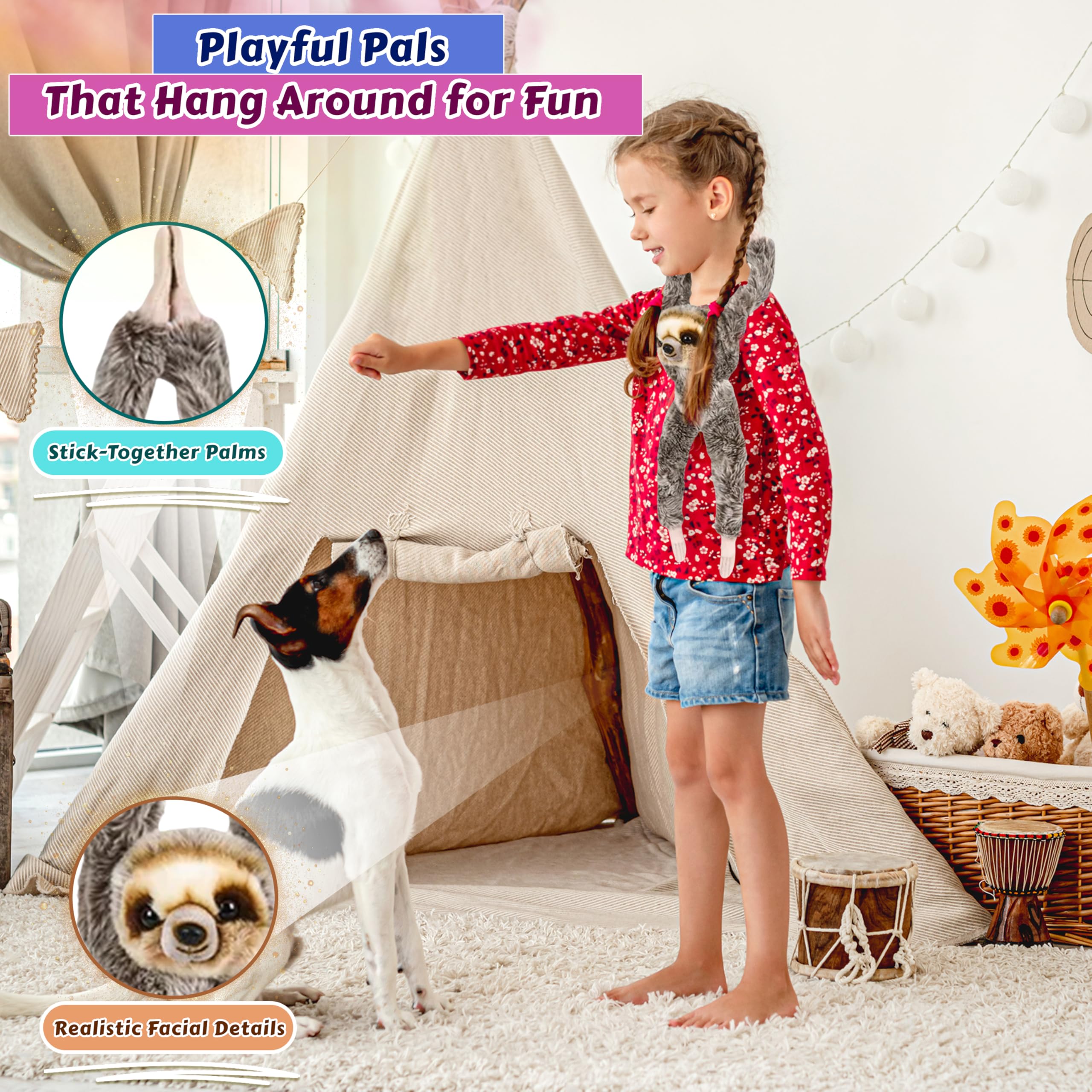 24'' Sloth Stuffed Animal Plush Toy - Soft Hanging Sloth Plushie for Kids, Nursery Decor, Birthday & Christmas Gift for Boys and Girls - Perfect for Bedroom Decor, Playtime & Cuddling