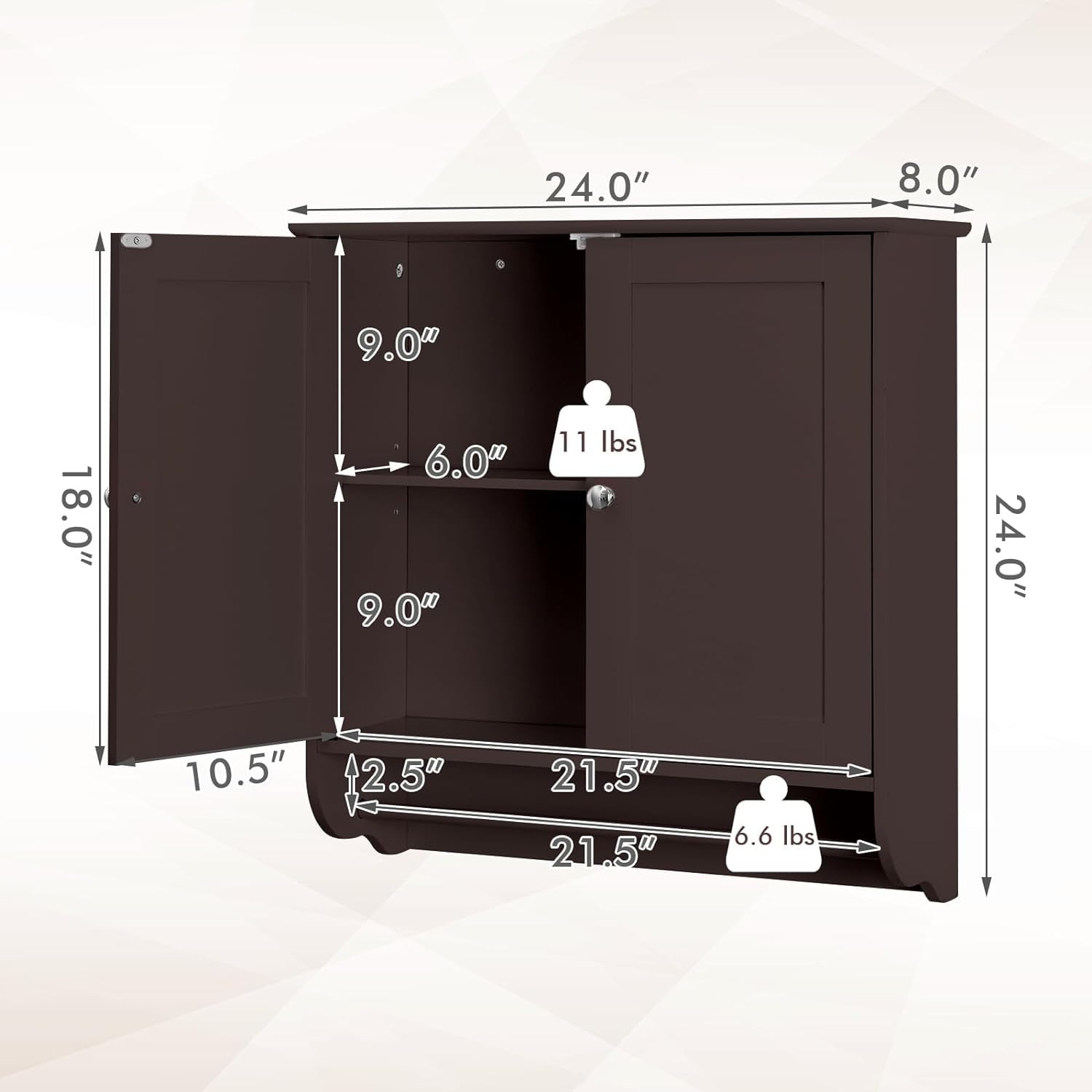 Modern Brown FCH Two-Door Bathroom Storage Cabinet with Upper & Lower Shelves - Kitchen Cupboard, Entryway Organizer for Bathroom, Bedroom & Living Room Storage Solutions