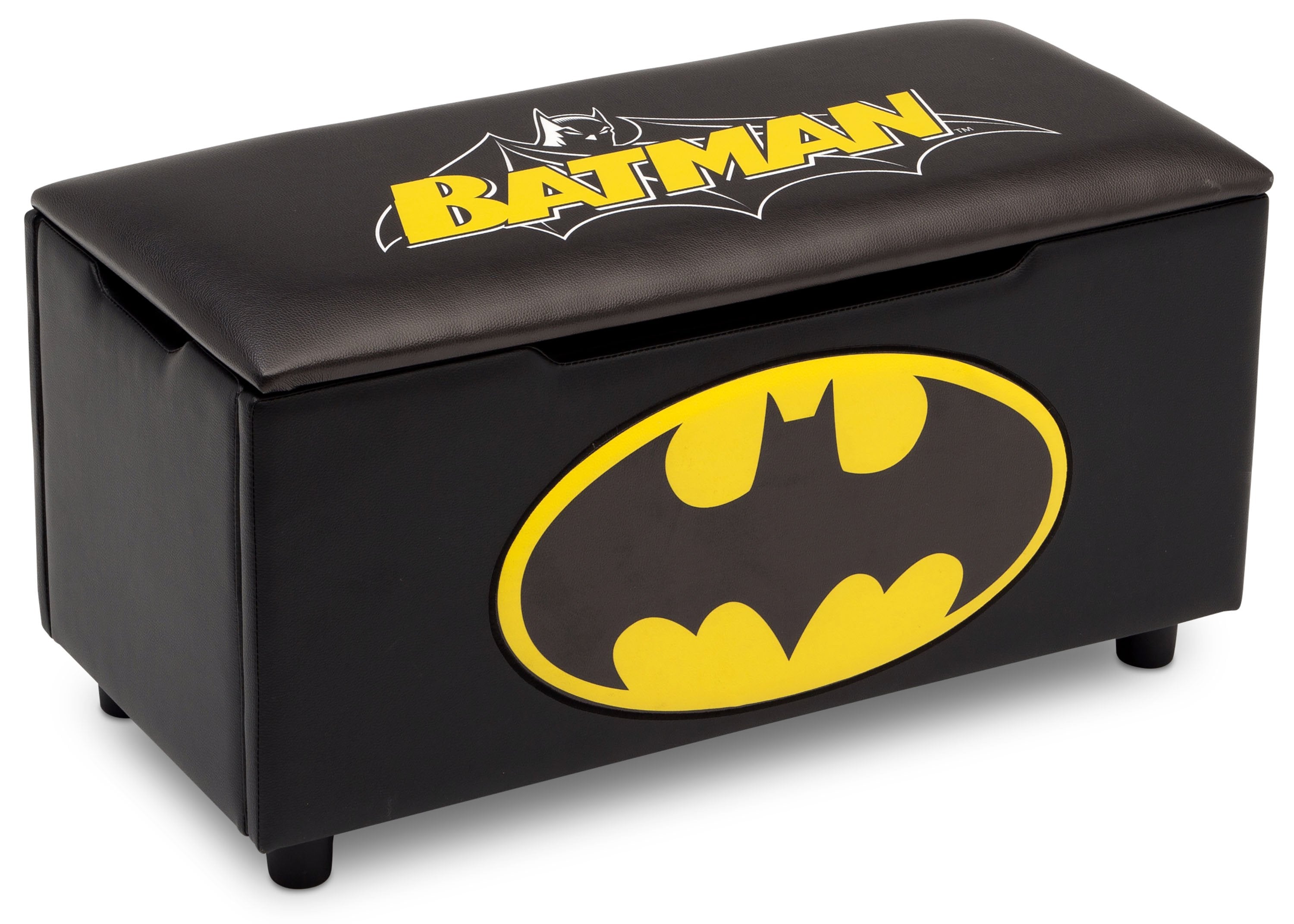 Batman Themed Kids Upholstered Storage Bench - Superhero Toy Organizer for Bedroom, Playroom & Nursery - Perfect for Toys, Books & Blankets Storage