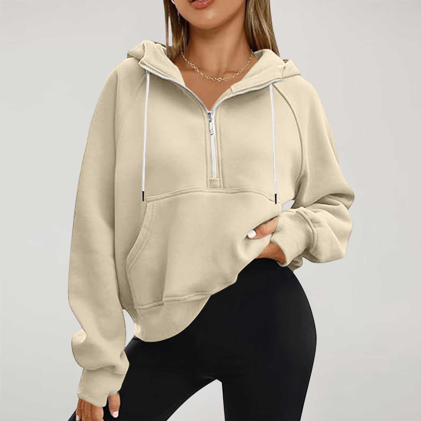 2024 Women's Half Zip Fleece Pullover Hoodie - Trendy Quarter Zip Sweatshirt with Thumb Holes | Cozy Fall & Winter Outfits | Perfect for Casual Wear, Outdoor Activities & Layering