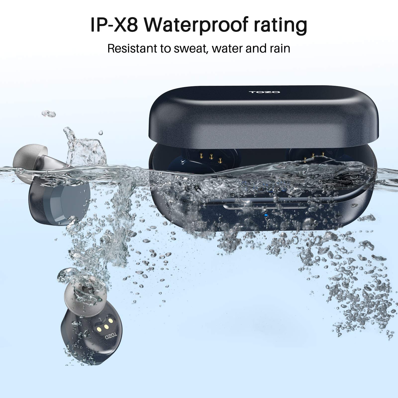 TOZO T12 Wireless Earbuds Bluetooth 5.3 Headphones with Premium Sound, Touch Control & LED Display - Wireless Charging Case, IPX8 Waterproof - Perfect for Gym, Running, Travel & Work (Blue)