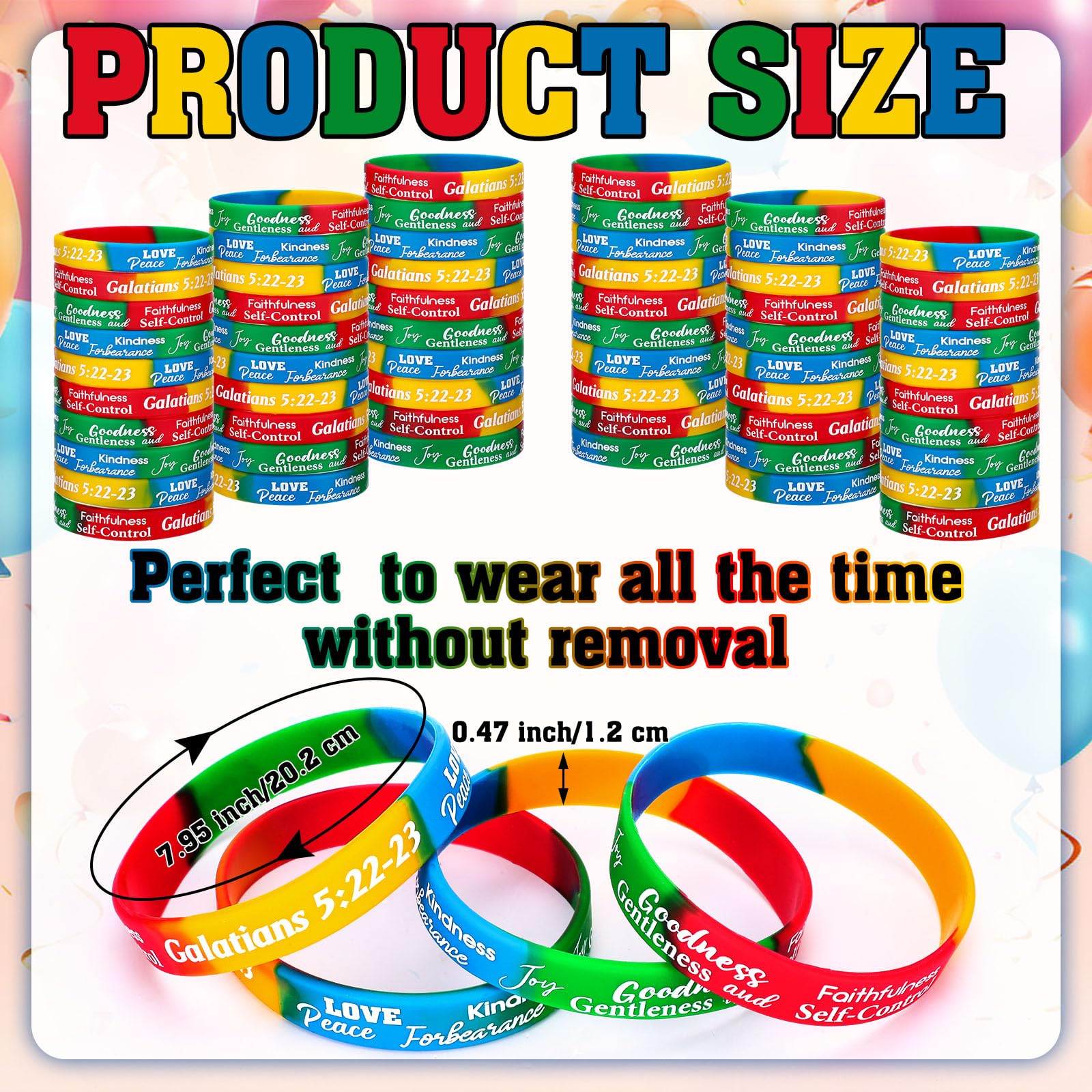 48 Pcs Fruit of the Spirit Silicone Bracelets - Christian Religious Wristbands with Inspirational Scripture for Love, Joy, Peace, Patience - Bulk Motivational Gifts for Church Groups, Bible Study & Faith-Based Events