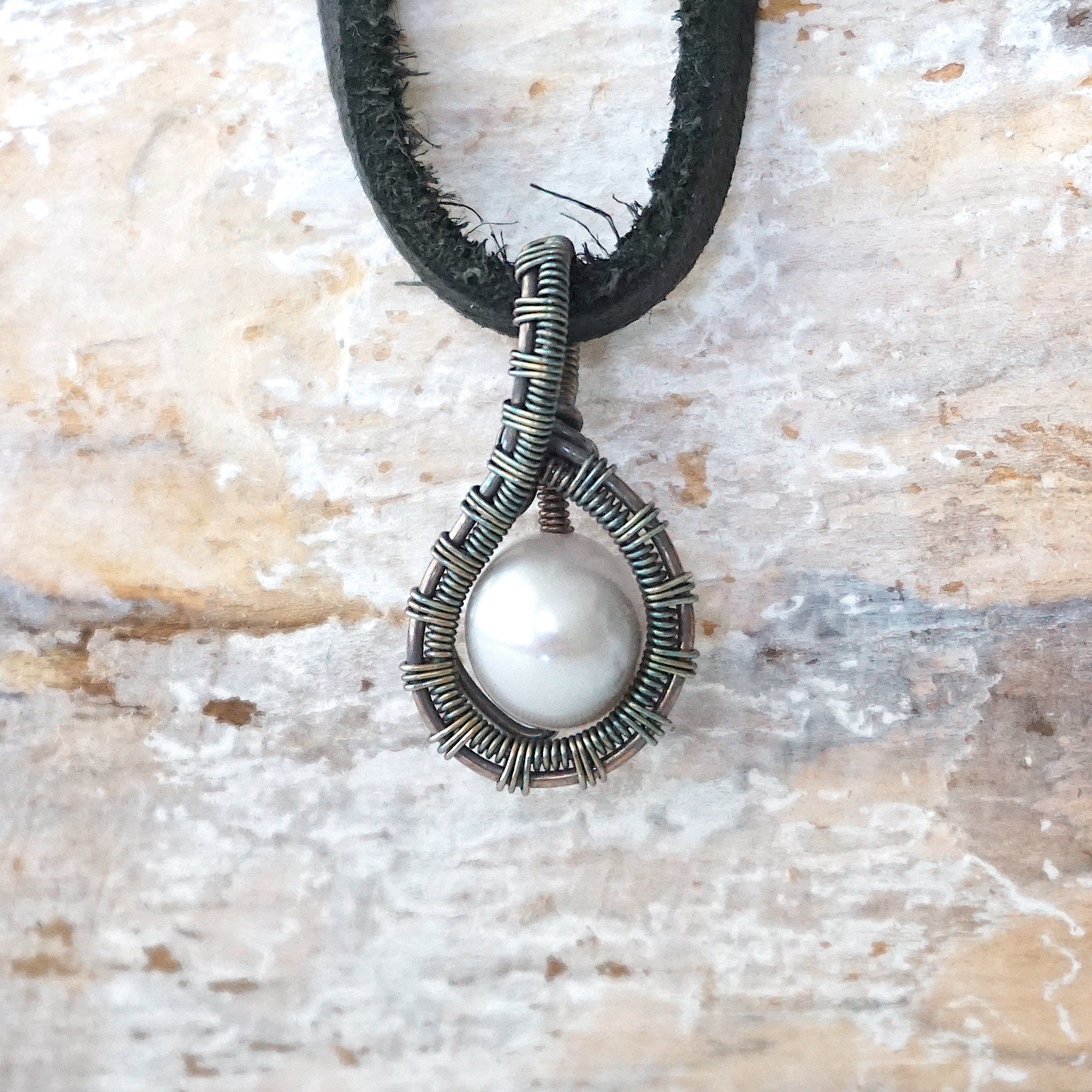 Antiqued Sterling Silver Men's Pearl Charm Necklace with Black Leather Cord - Elegant Jewelry Gift for Him, Perfect for Weddings, Parties & Casual Wear