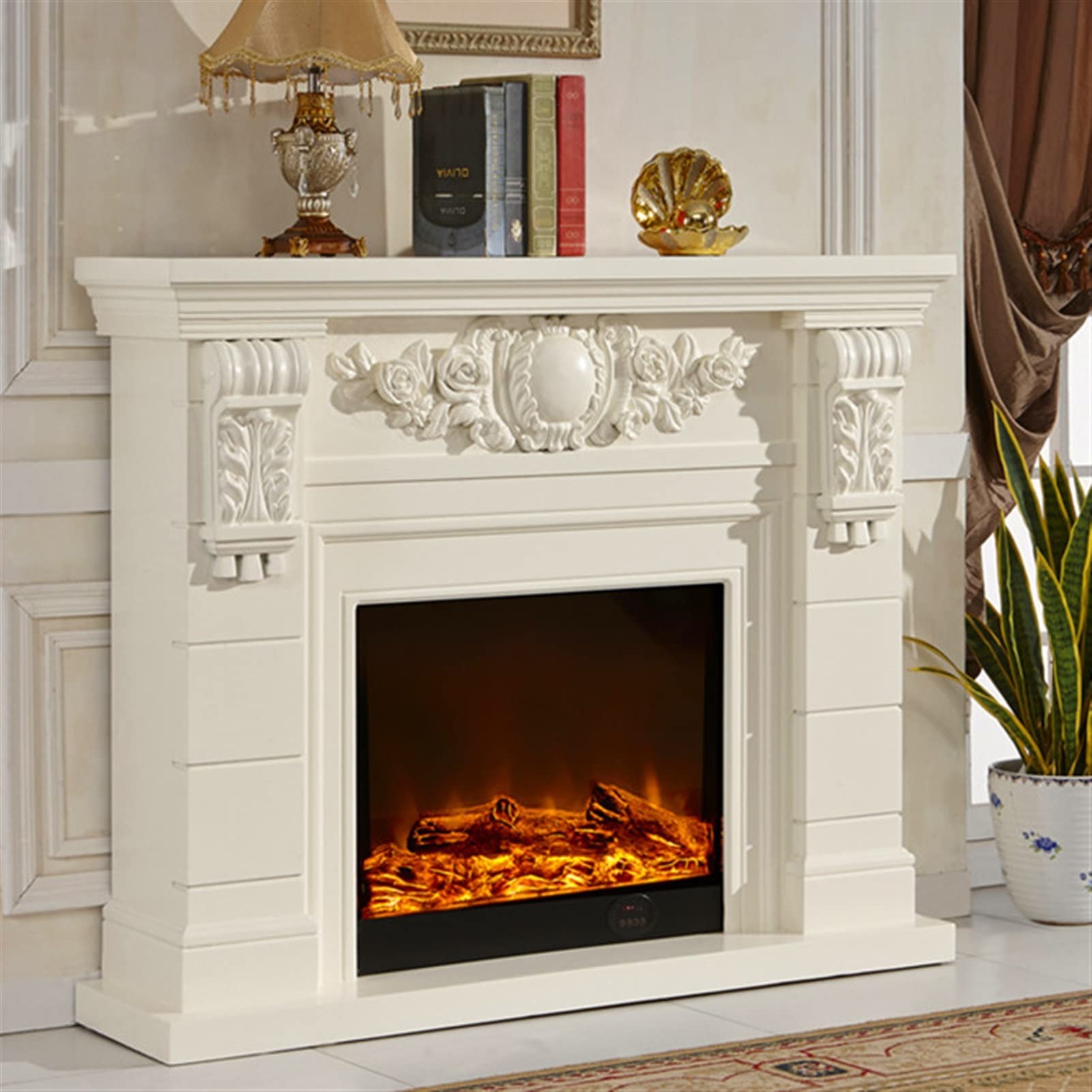 Electric Fireplace Insert with Realistic Flame Effect - White Wooden Mantel Set with Heater for Living Room, Bedroom & Office - Energy Efficient & Easy Installation