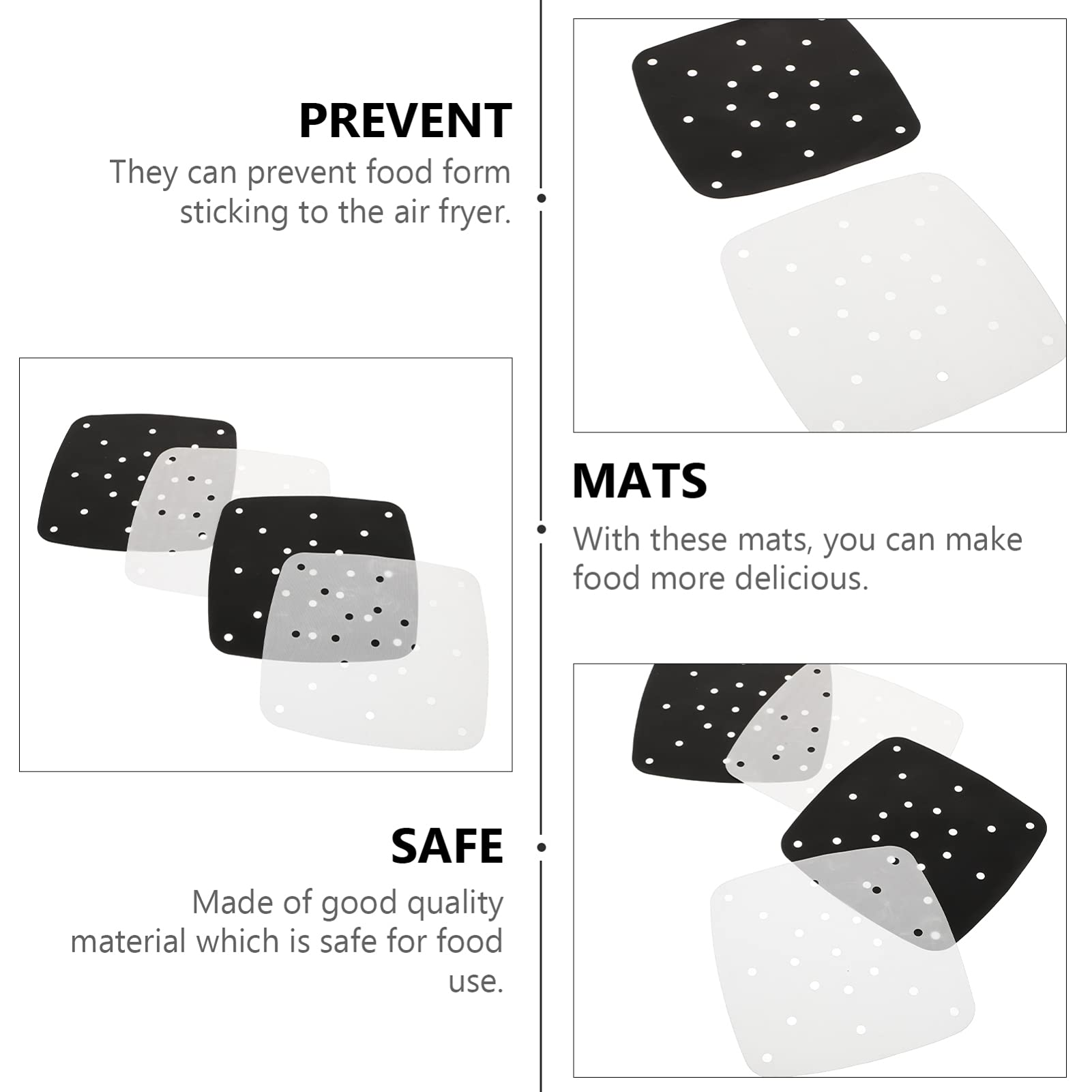 Hemoton 4-Piece Square Air Fryer Parchment Liners - Non-Stick Silicone Baking Mats for Steaming, Cooking & Baking - Perfect for Air Fryers, Steamer Baskets & Oven Use