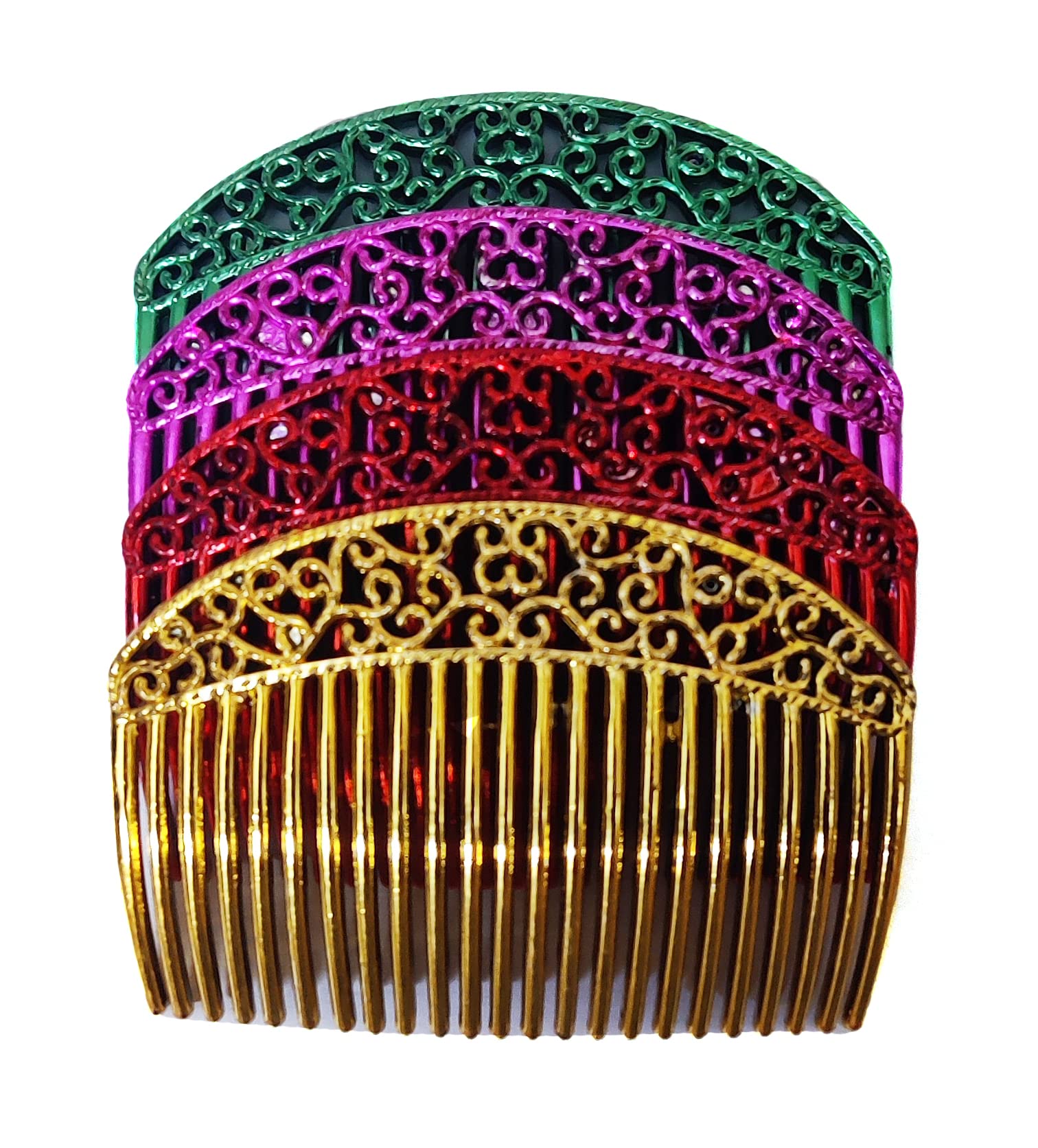 La Belleza 4-Pack Multicolor Studded Acrylic Hair Combs | Bridal Hair Clips, Side Pins, Jooda Pins for Women & Girls – Perfect for Weddings, Parties & Everyday Styling