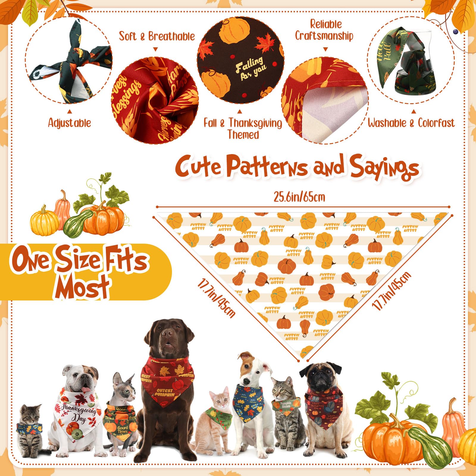 200 Pcs Fall Dog Bandanas Bulk - Adjustable Washable Thanksgiving Dog Scarves & Puppy Bibs - Holiday Pet Costumes & Grooming Supplies for Small to Large Dogs & Cats - Perfect for Thanksgiving, Halloween, Christmas & Pet Grooming Services