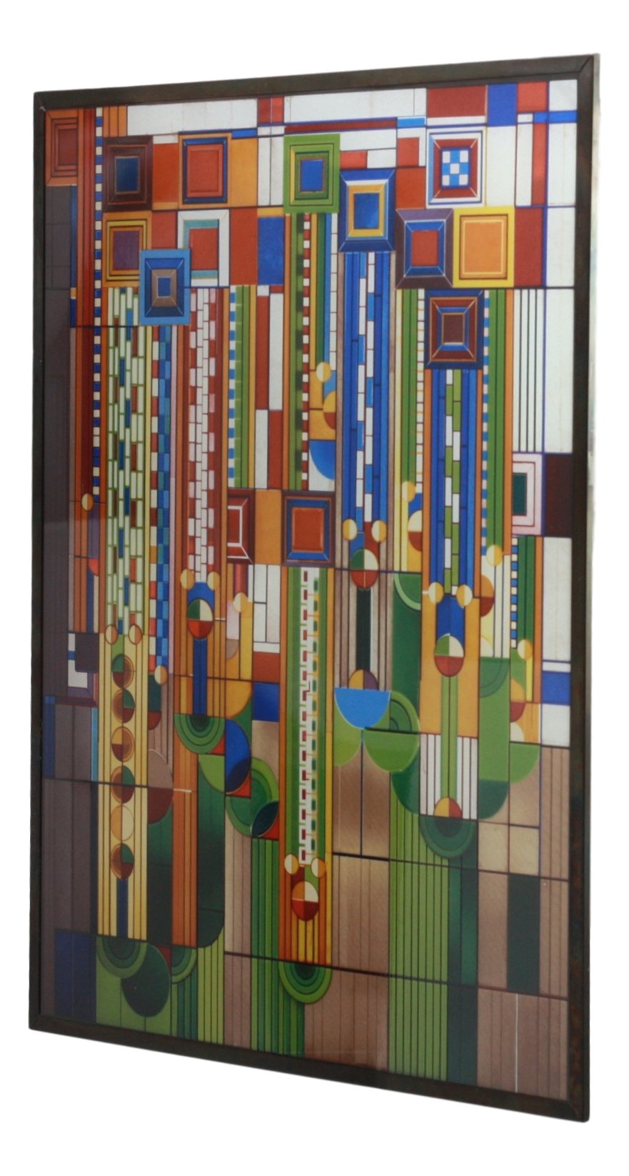 Ebros Frank Lloyd Wright Inspired Metal Framed Saguaro Cactus Stained Glass Wall Art - Southwestern Home Decor for Living Room, Bedroom & Office