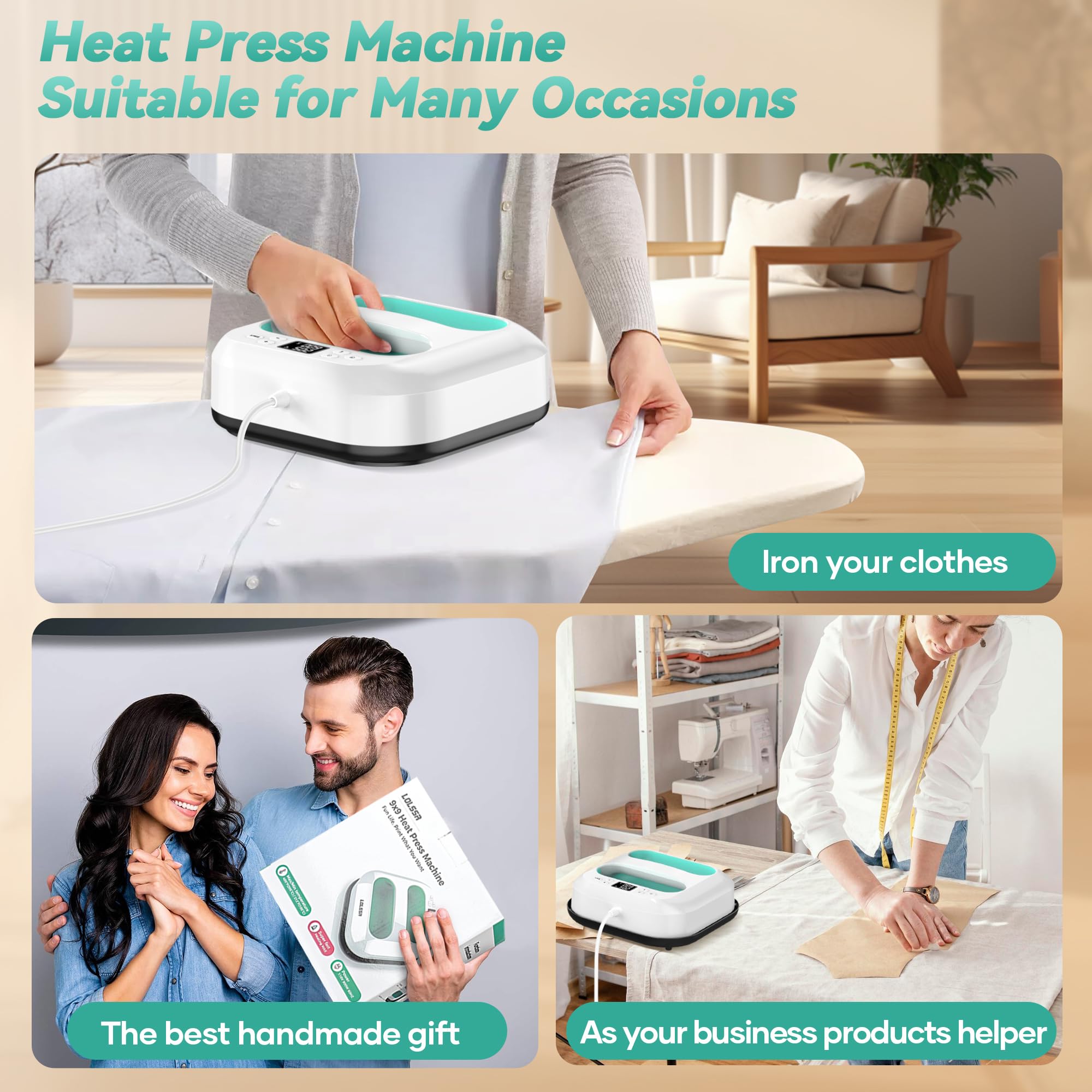 9x9 Heat Press Machine for T-Shirts, Hats, Dresses & More - Digital Temperature Control for DIY Crafts, Custom Apparel & Small Business Use - Perfect for Home, Studio & Boutique Projects (Green)