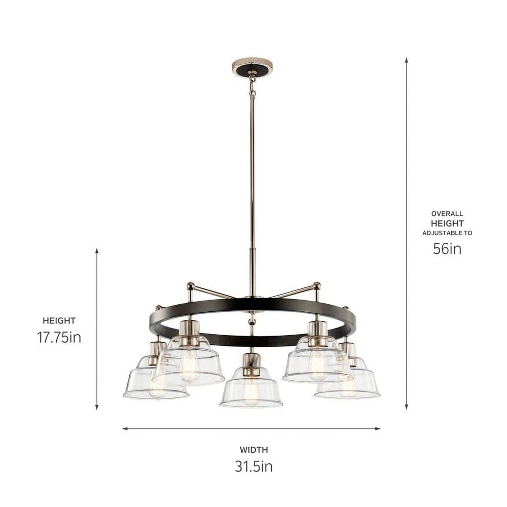 Kichler Eastmont 5-Light Black Chandelier with Clear Glass Shades - Modern Ceiling Fixture for Dining Room, Bedroom, or Living Room Lighting (Model 52403)