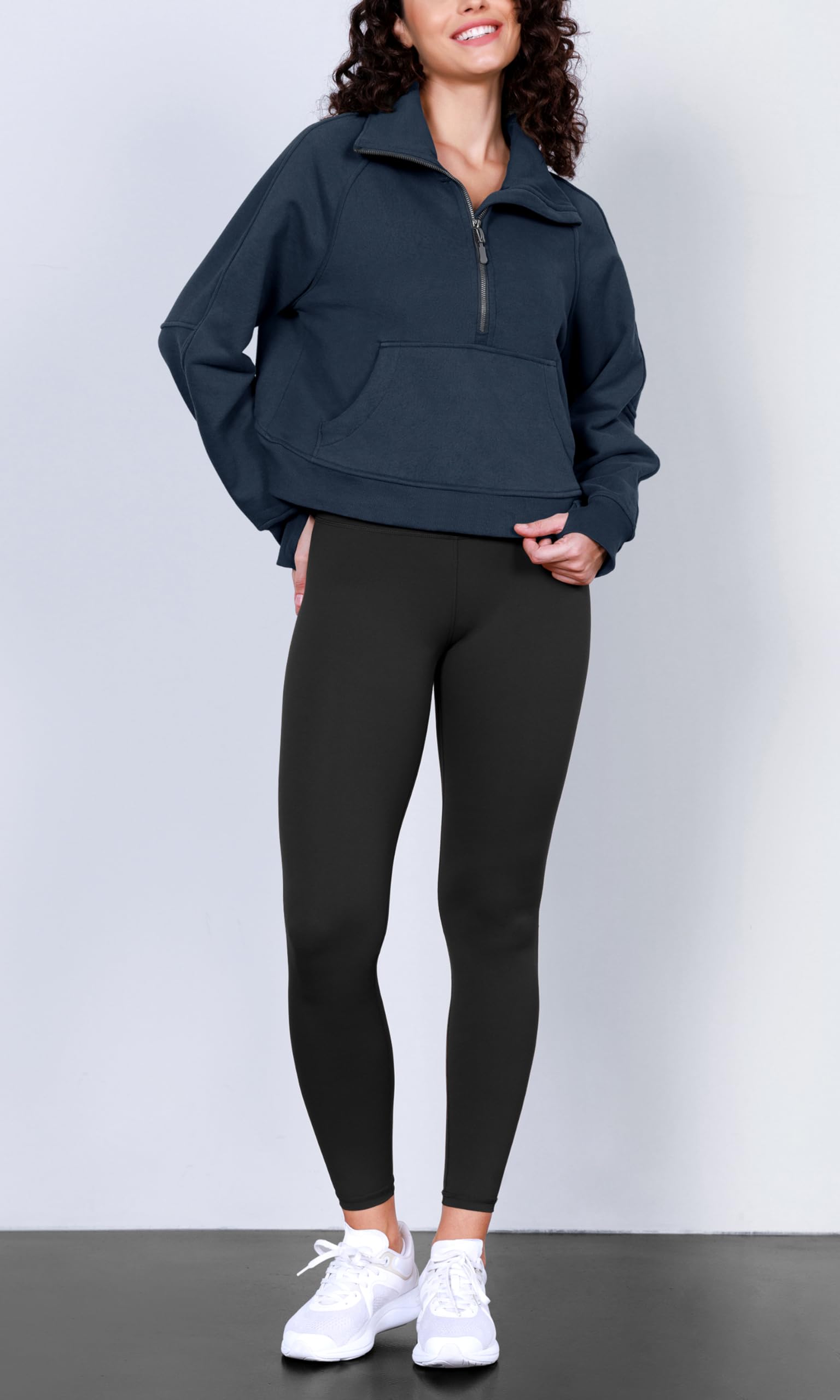 ODODOS Women's Half Zip Fleece Lined Oversized Hoodie - Funnel Neck Cropped Pullover Sweatshirt with Thumb Holes | Cozy Winter Wear, Casual Outfits, Lounge & Street Style Fashion