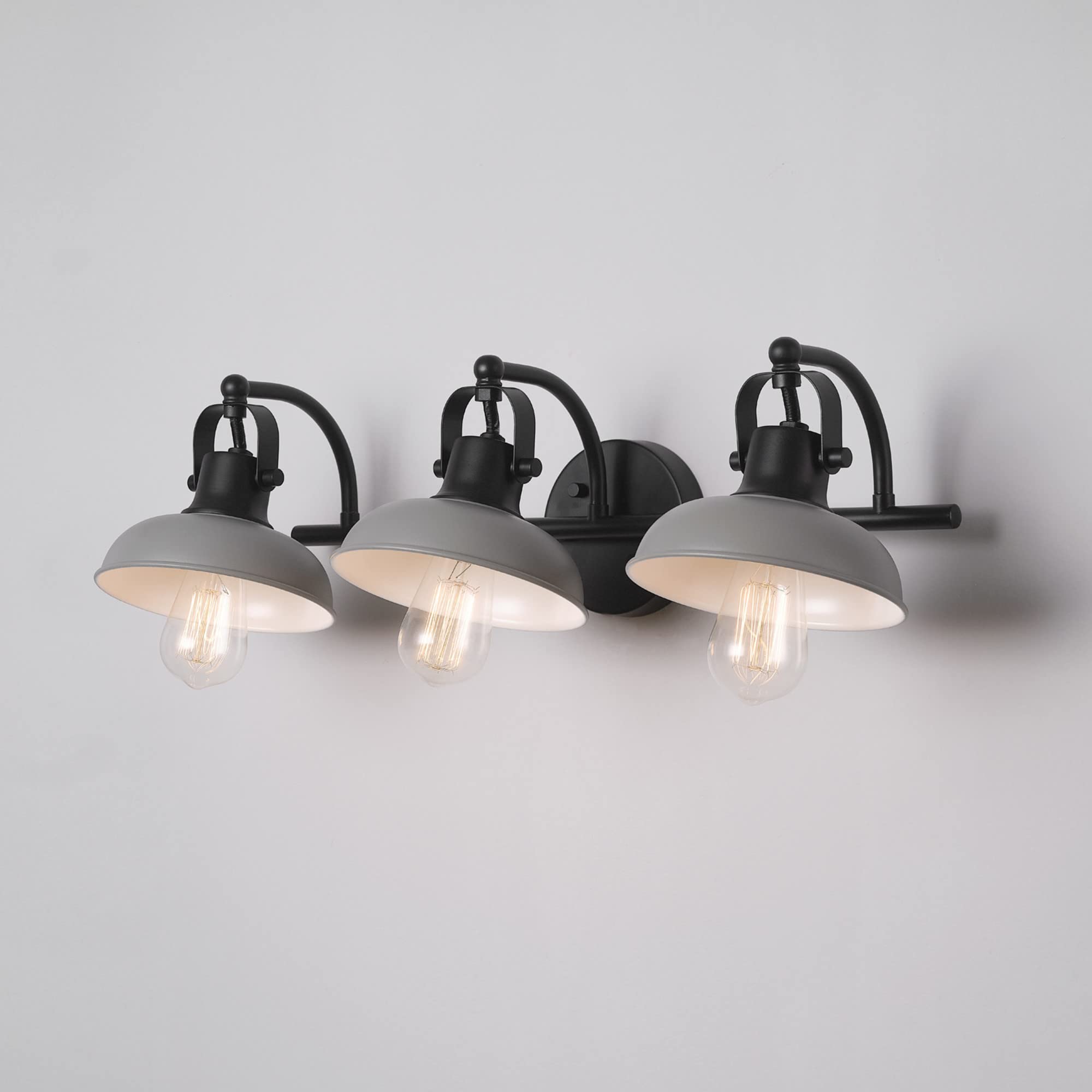Globe Electric 52065 Gladstone 5-Piece Bathroom Hardware Set - Matte Black Vanity Light with Gray Metal Shades, Towel Bar, Ring, Robe Hook & Toilet Paper Holder | Modern Bathroom Decor for Home Renovation & Spa-Style Upgrade