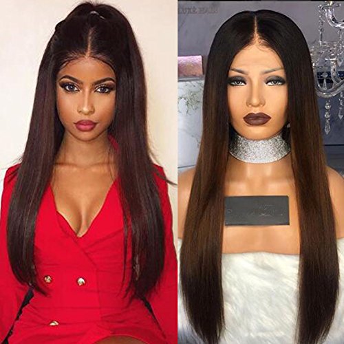 KRN 20inch Full Lace Human Hair Wig - Ombre Brown #2 Silky Straight Virgin Hair with Baby Hair | 130% Density Glueless Lace Front Wig for Black Women | Perfect for Daily Wear, Cosplay & Special Occasions