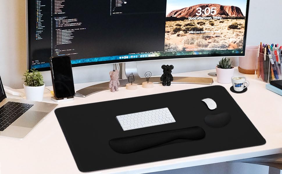 Extra Large Gaming Mouse Pad with Keyboard Wrist Rest - 4-in-1 XXL Desk Mat for Computer, Office & Home Use - Non-Slip Waterproof Surface for Work, Study & PC Gaming (Black)