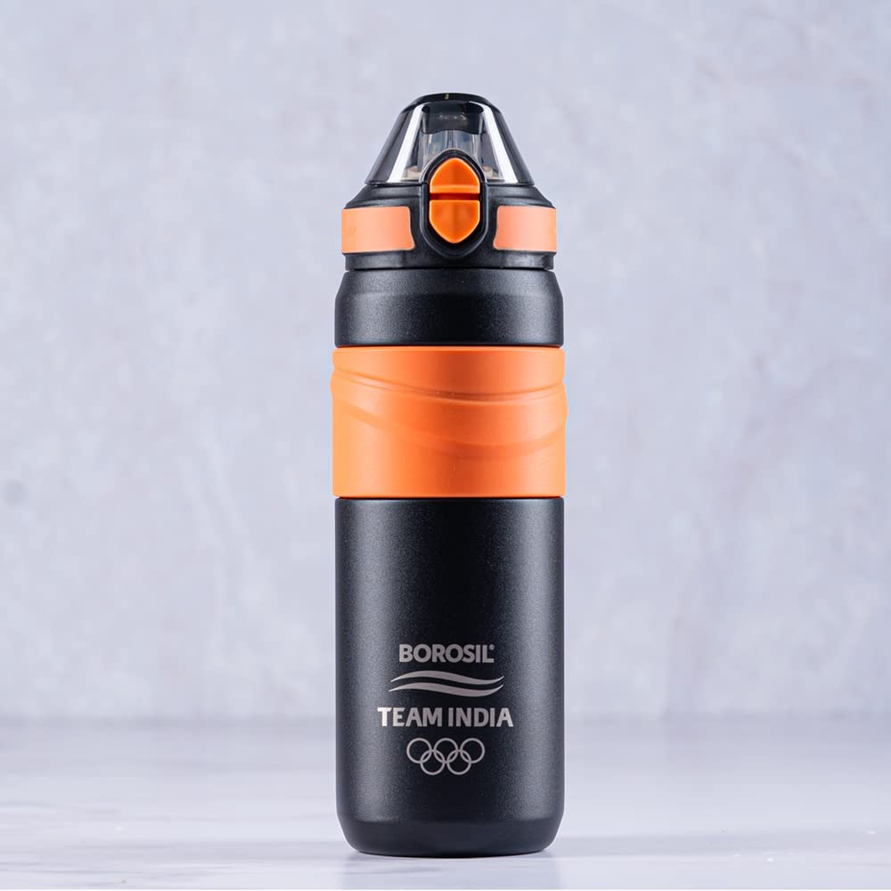 Borosil Hydra Adventure Stainless Steel Water Bottle - 560ml Double Wall Vacuum Insulated for Hot & Cold Drinks - Leakproof & Durable for Hiking, Camping, Gym & Outdoor Activities - Black