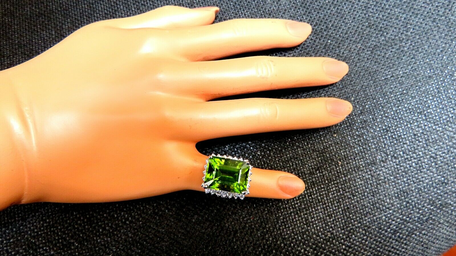 GIA Certified 18.53ct Natural Green Peridot Diamond Ring in 14K Gold - Elegant Engagement, Wedding & Anniversary Jewelry Gift for Women