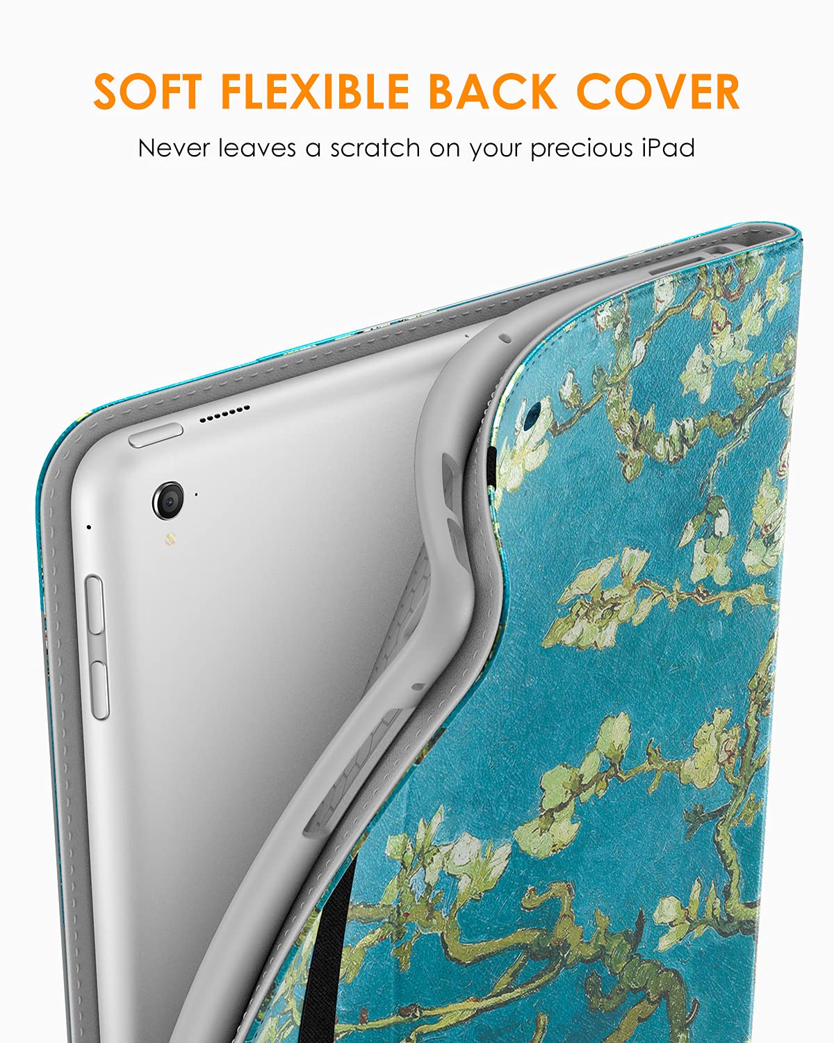 Premium Leather Folio Stand Cover Case with Apple Pencil Holder for iPad 9.7 Inch 5th/6th Gen (2018/2017) & iPad Pro 9.7/Air 2/Air - Blossom - Perfect for Work, Study & Travel Protection