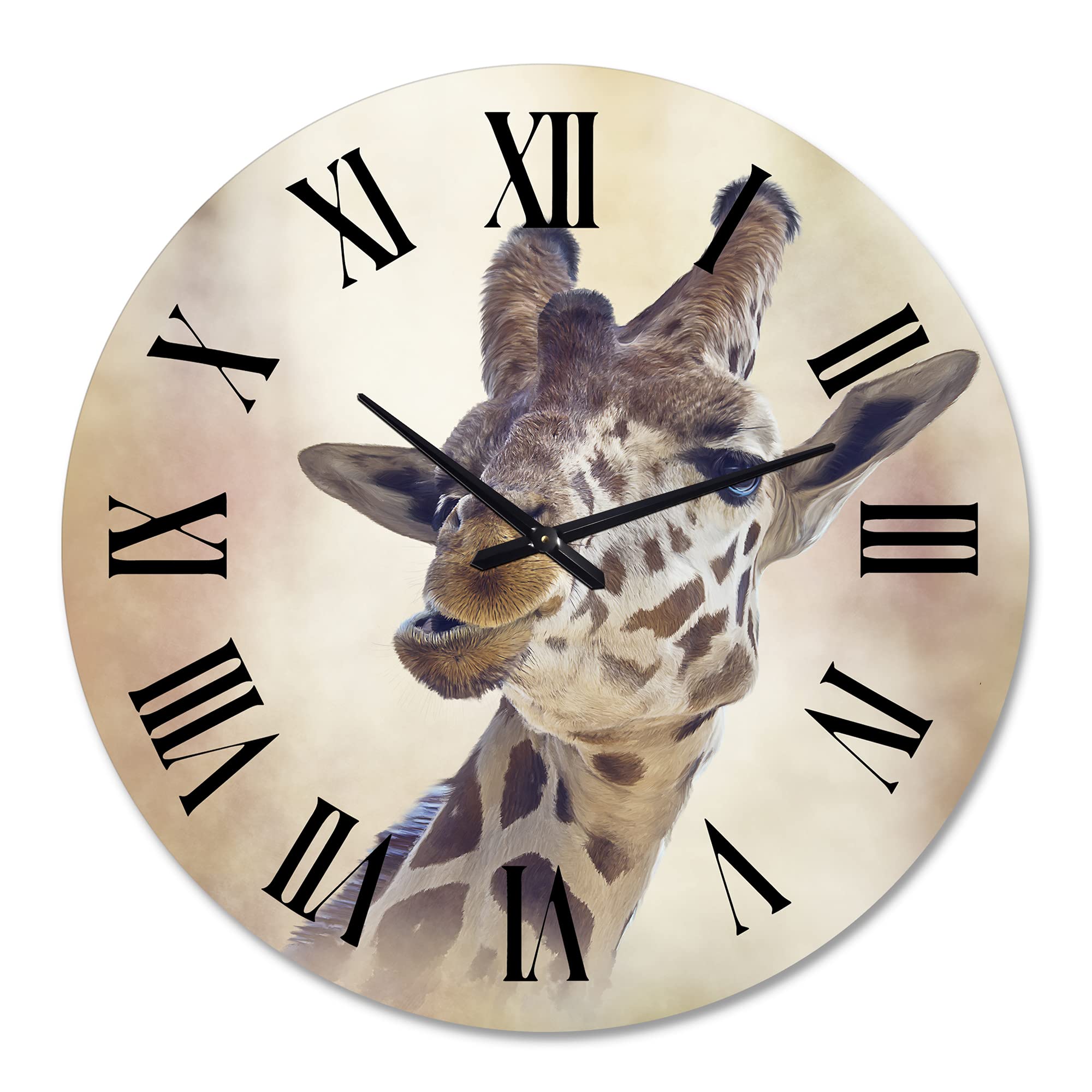 DesignQ Farmhouse Wall Clock - Large Giraffe Portrait Wall Decor for Living Room, Office & Home | Rustic Animal Themed Clock for Kitchen, Bedroom & Dining Room Decor