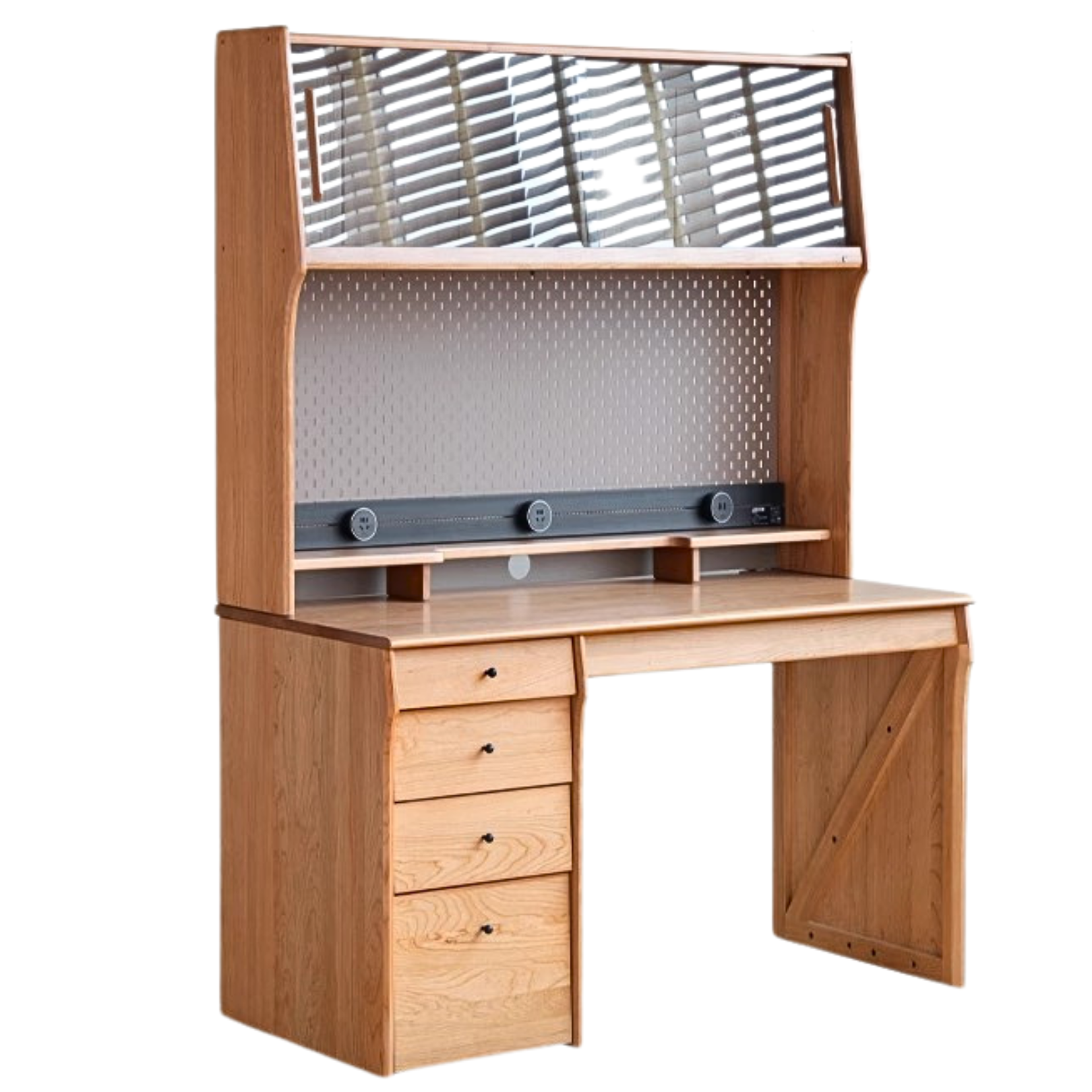 55.1x25.6x70.1 inch / 140x65x178сm / Cherry color /Cherry solid wood  desk + shelf + bull rail