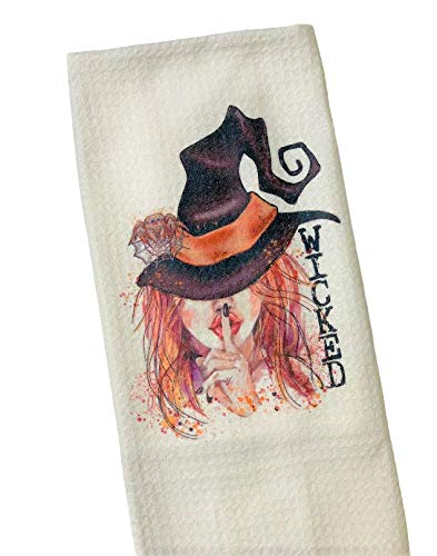 Wicked Witch Halloween Microfiber Waffle Weave Dish Towel Set - Absorbent Kitchen Towels for Drying Dishes, Cleaning & Halloween Decor - Perfect for Spooky Kitchen Decor and Party Supplies