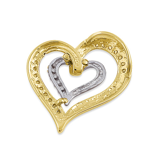 14K Solid Gold Heart Pendant with White Gold Inner & CZ Stones - Elegant Jewelry Gift for Women, Perfect for Valentine's Day, Anniversary & Special Occasions