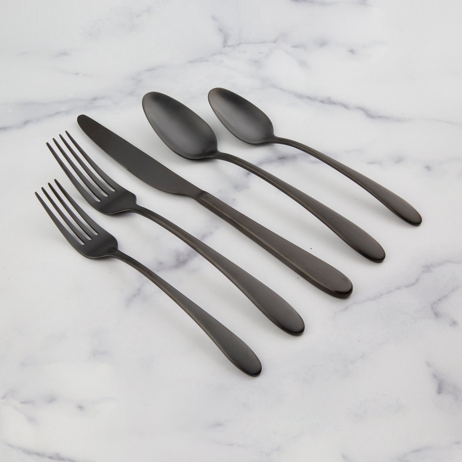 Poet Black Satin 20-Piece Flatware Set - Elegant Stainless Steel Cutlery for Fine Dining, Wedding Registry & Formal Dinner Parties