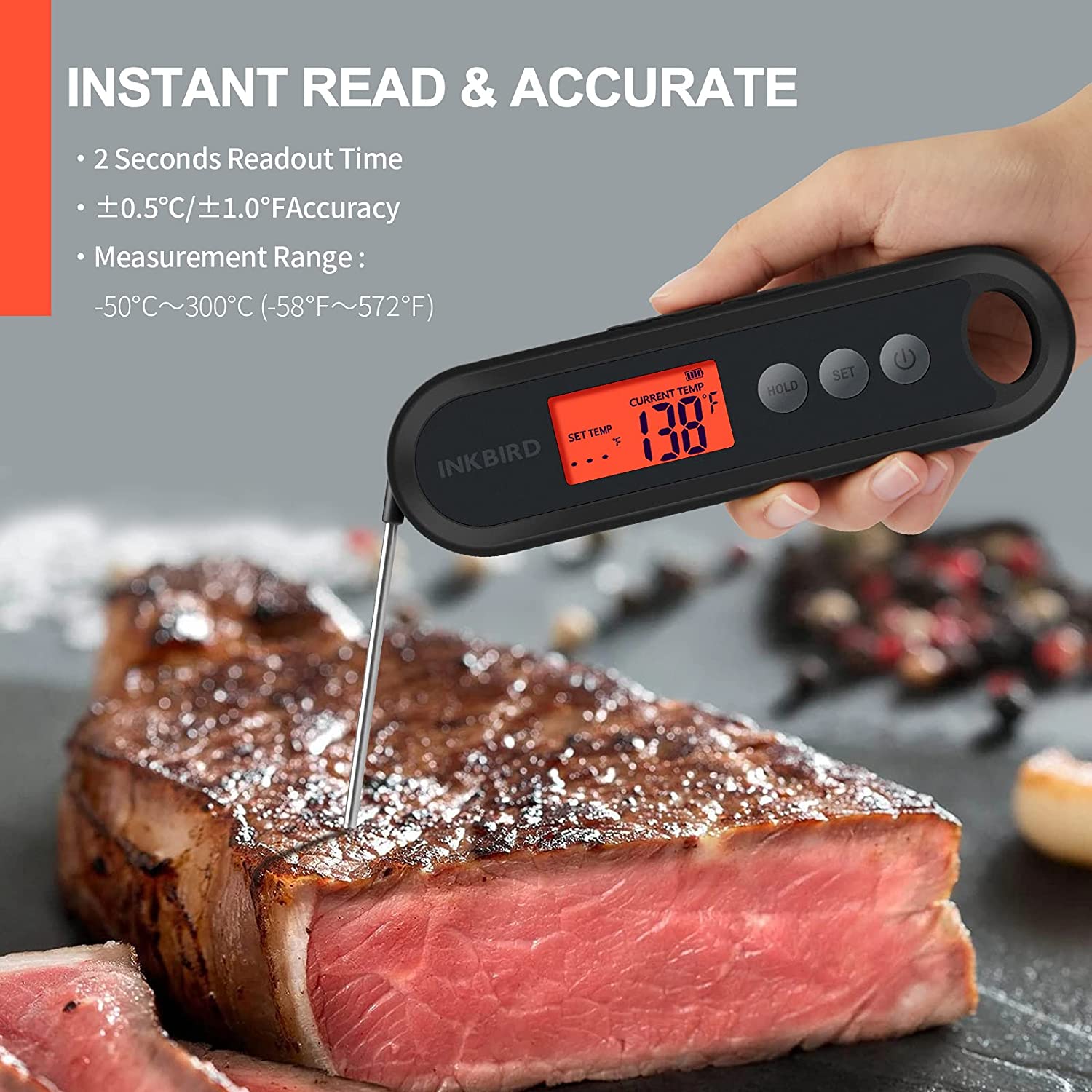 Instant Read Digital Meat Thermometer IHT 2XP - Fast & Accurate Cooking Thermometer for Grilling, Baking, BBQ, and Kitchen Use