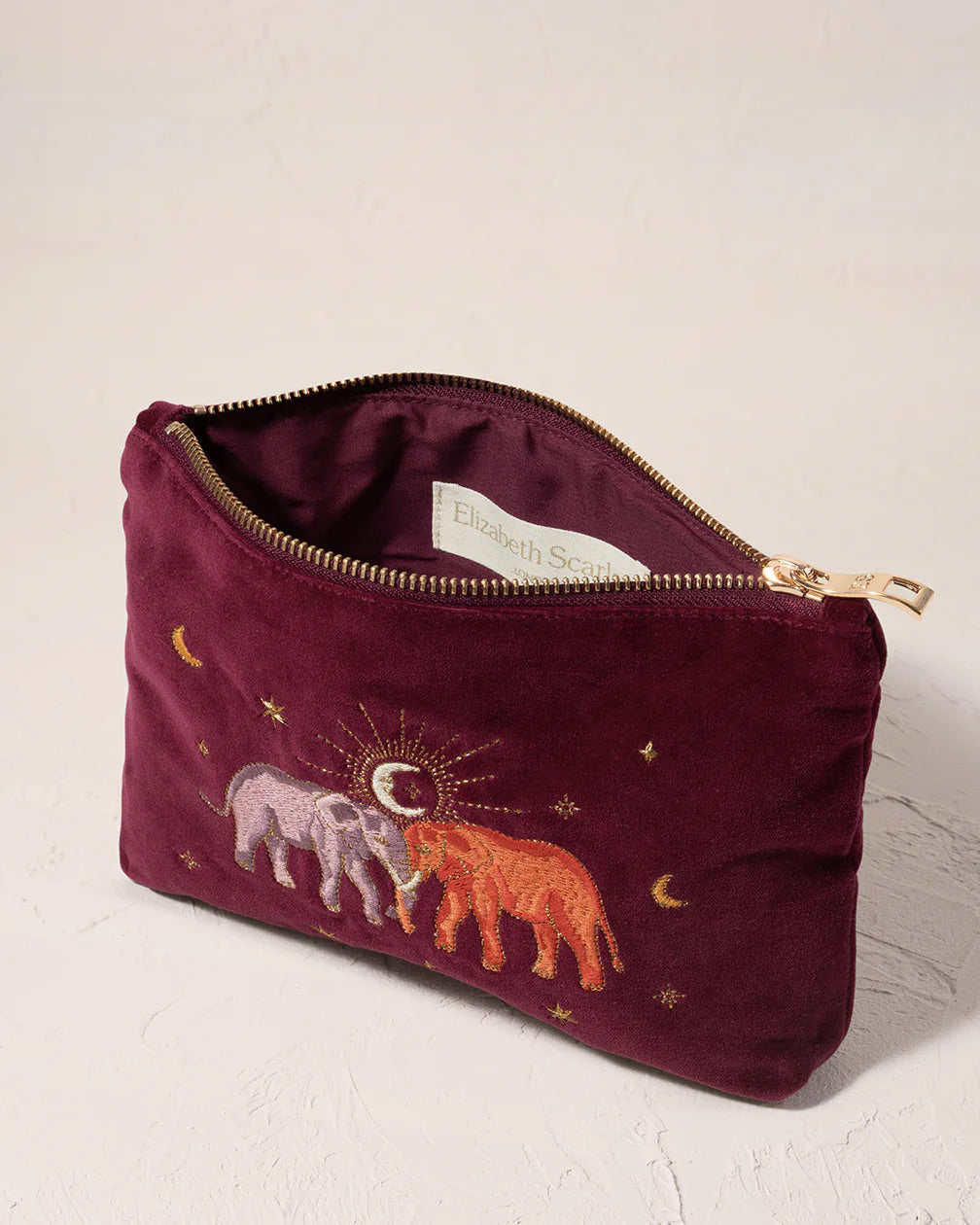 Elizabeth Scarlett Velvet Mini Pouch - Ruby Enchanted Elephant Design | Elegant Small Clutch for Women | Perfect for Parties, Weddings & Evening Events