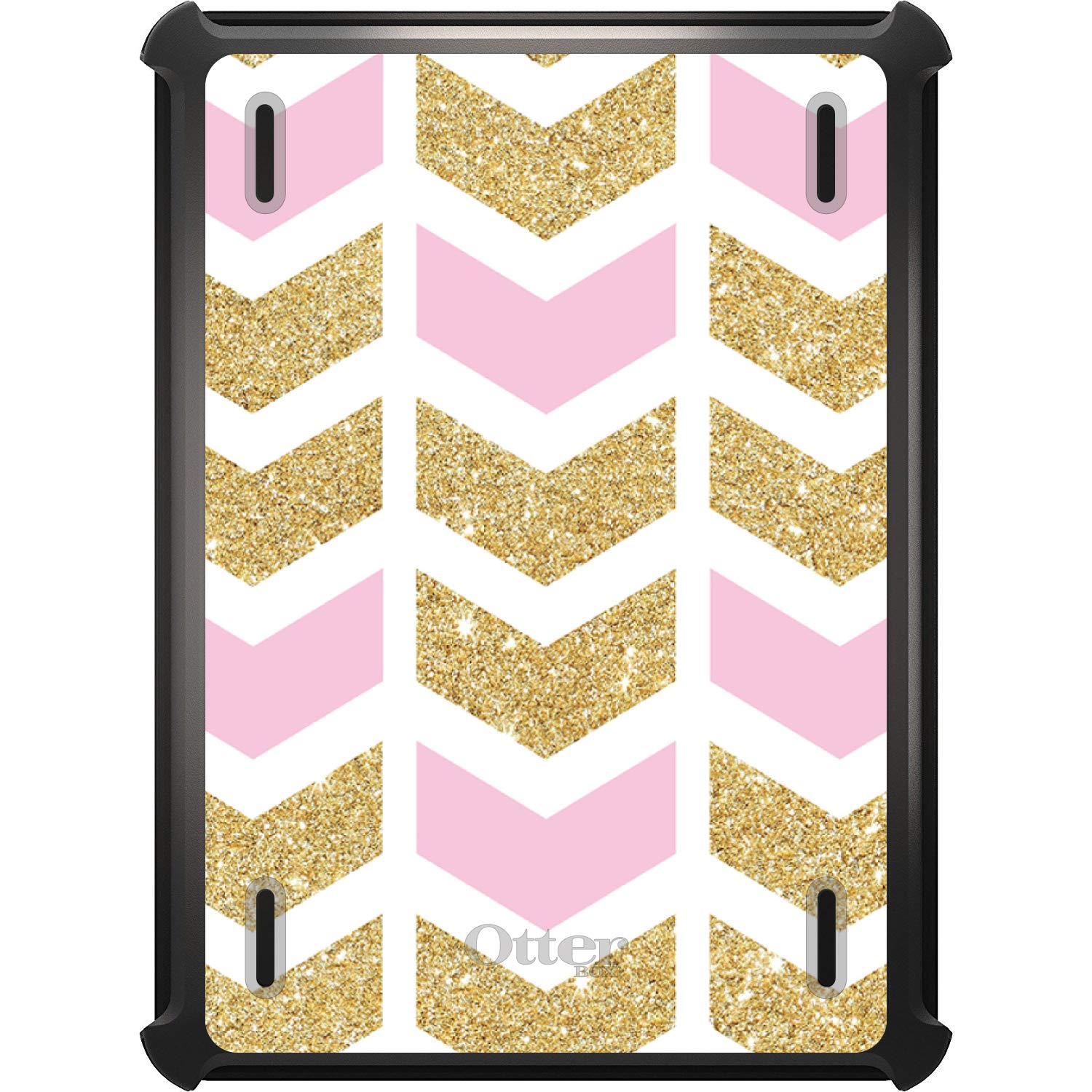 DistinctInk Protective Case for iPad Mini 5 (5th Generation 2019) - Black Replacement Cover with Stand | Pink & Gold Chevron Print | Compatible with OtterBox Defender | Perfect for Work, School & Travel Protection
