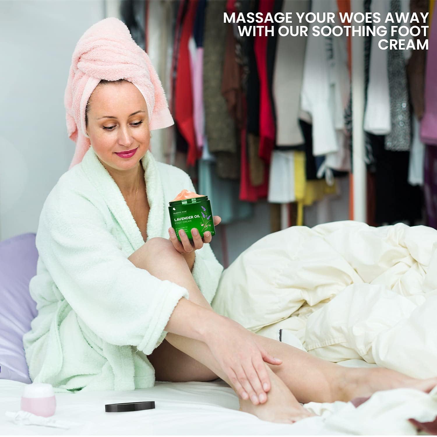 Majestic Pure Lavender Oil Foot Cream - Moisturizing & Warming Cream for Calluses, Dry Cracked Feet, Hands, Heels, Elbows, Nails & Knees - Softens Skin - 8 oz - Perfect for Spa Night, Pedicures & At-Home Foot Care