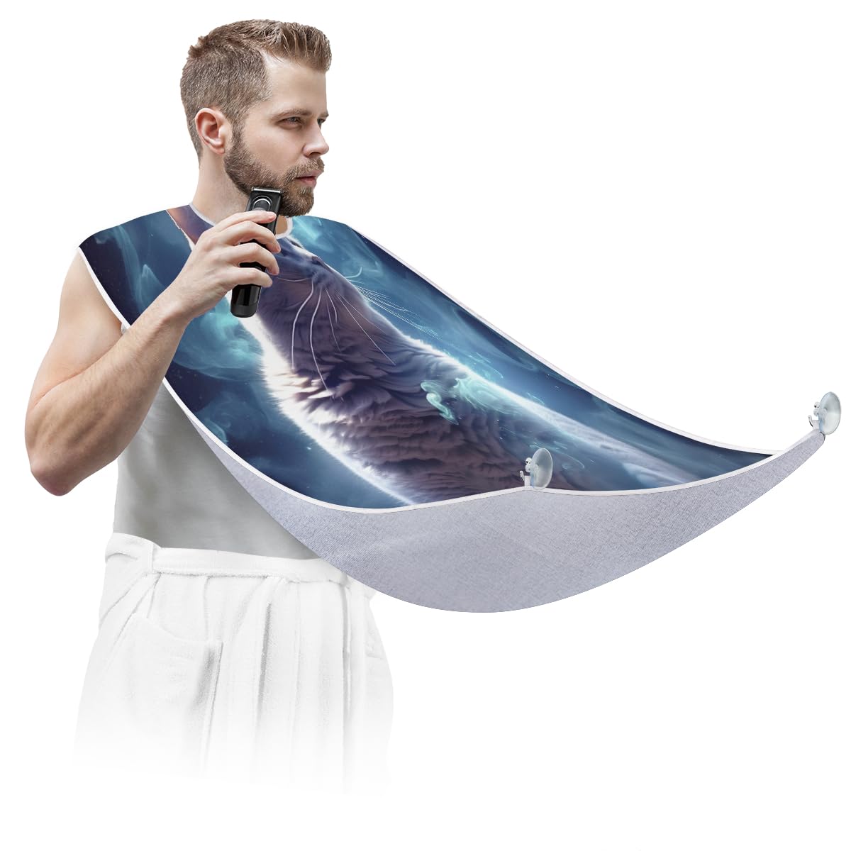 Men's Cat Pattern Shaving Bib - Waterproof Beard & Hair Dye Apron for Barbers, Stylists & DIY Grooming | Sink Hair Catcher & Barber Cape for Home Salon, Beard Trimming & Makeup Protection