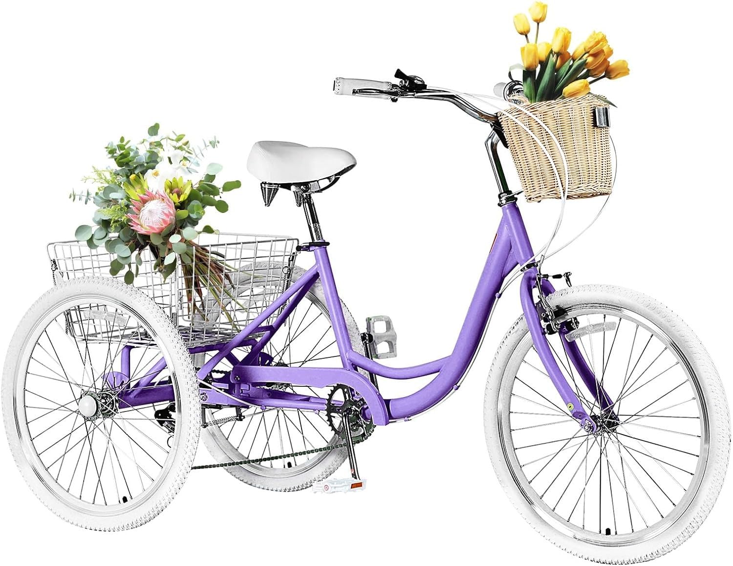 **7-Speed Adult Tricycle for Men & Women - 20/24/26 Inch 3-Wheel Bike with Basket - Comfortable Three-Wheeled Cruiser for Seniors & Adults - Perfect for Grocery Shopping, Leisure Rides & Outdoor Exercise**