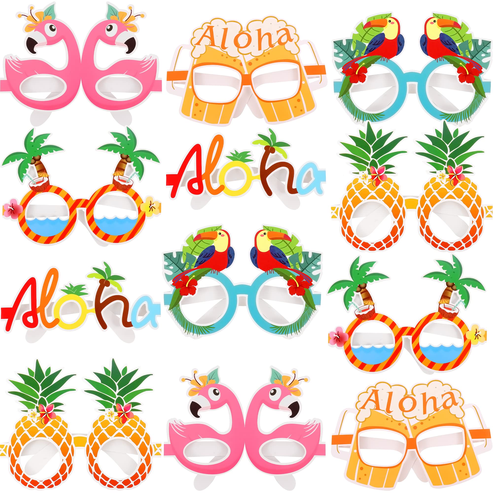 **12-Pack Hawaiian Tropical Sunglasses | 28x23 Inch Inflatable Photo Booth Frame for Luau & Pool Parties | Kids & Adults Aloha Party Decorations – Perfect for Beach, Summer, and Themed Events**