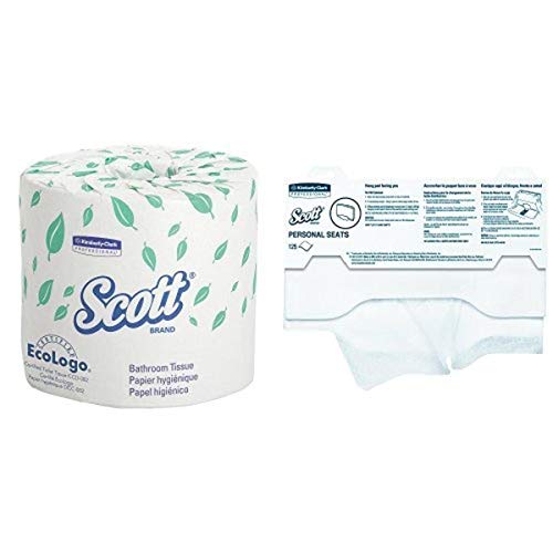 Scott Bulk Toilet Paper 80 Rolls (550 Sheets Per Roll) & Scott Toilet Seat Covers 24 Packs (125 Covers Per Pack) - Commercial & Home Use, Office Restrooms, Schools, Hospitals, Public Facilities