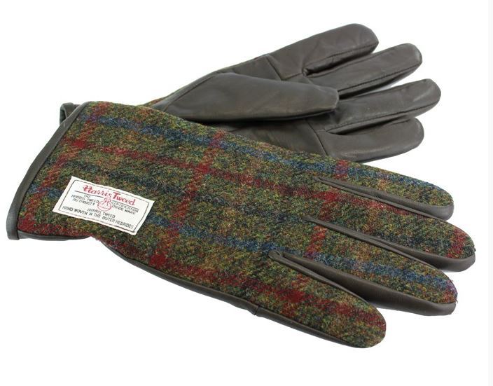 Harris Tweed Gloves for Men & Women - Brenais Green & Red Checkered Pattern - Warm Winter Accessories for Outdoor Activities, Travel & Fashion
