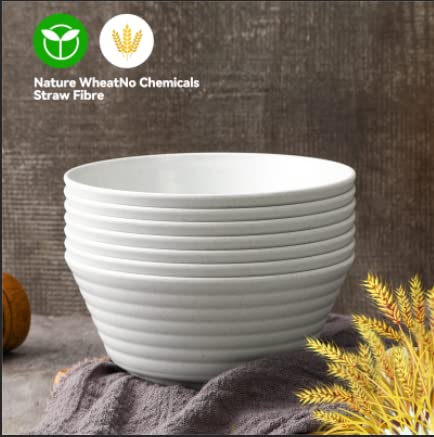 8-Pack Unbreakable Wheat Straw Cereal Bowls - 36oz Microwave & Dishwasher Safe Soup, Salad, Rice, Noodle, Oatmeal Bowls for Kitchen | Perfect for Family Meals, Camping & Dorm Use