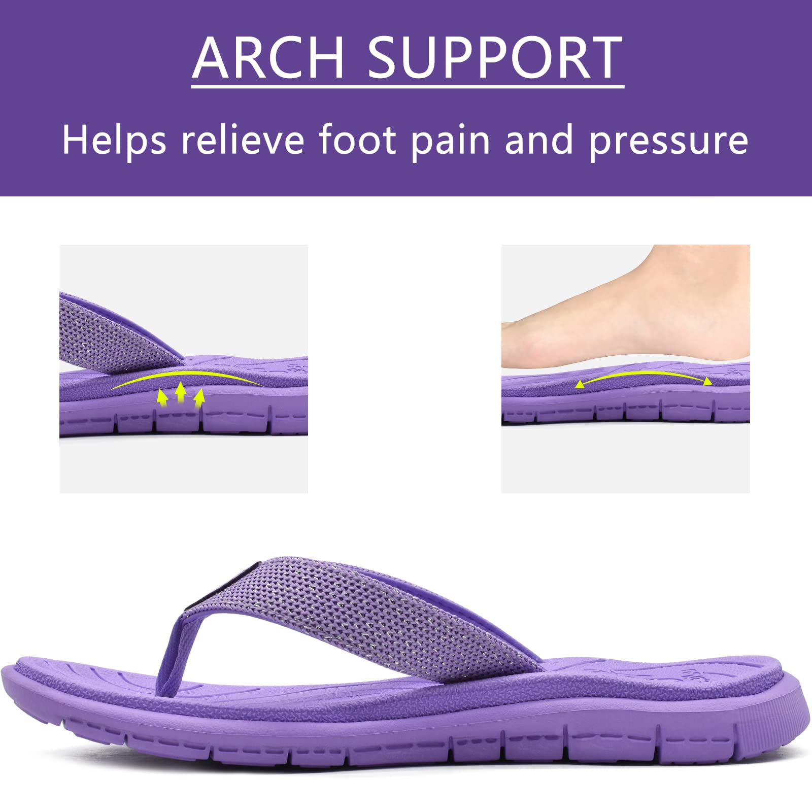KuaiLu Women's Comfortable Flip Flops with Arch Support - Lightweight Non-Slip Yoga Sandals for Walking, Beach & Summer | Casual Thong Slippers with Cushioned Sole for Outdoor Activities, Travel & Relaxation
