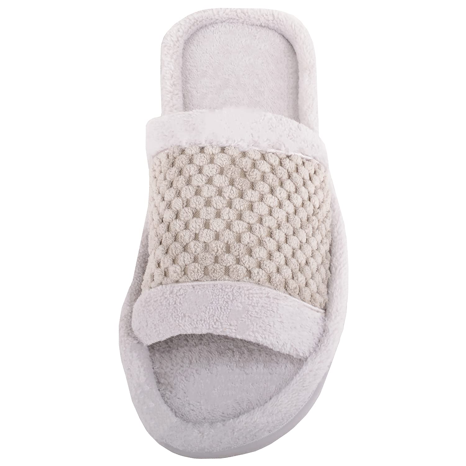 ABSOLUTE FOOTWEAR Women's Slip-On Waffle Knit Open Back Peep Toe Mule Slippers - Soft Terry Cloth House Shoes for Indoor Comfort, Spa Days & Cozy Lounging