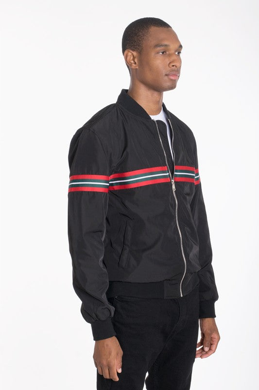 Luxury Woven Taped Bomber Jacket for Men - Stylish Lightweight Outerwear for Casual & Streetwear Fashion | Perfect for Fall, Winter & Spring Seasons