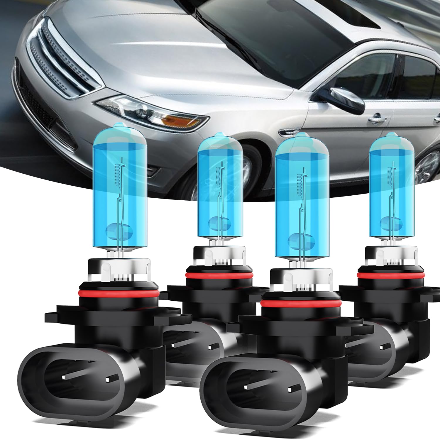 2010-2012 Ford Taurus Halogen Headlight Bulbs - 9005/HB3/H10 High & Low Beam Replacement Headlamps - Plug & Play - Pack of 4 - Perfect for Night Driving & Foggy Conditions