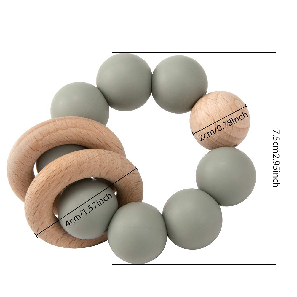 GUCHIGU BPA-Free Natural Wood & Silicone Baby Teething Ring - Safe Teether Toy for 6-12 Month Old Infants - Food Grade Wooden Chew Toy for Soothing Sore Gums (Green, 1-Pack) | Perfect for Home, Travel & Daycare Use