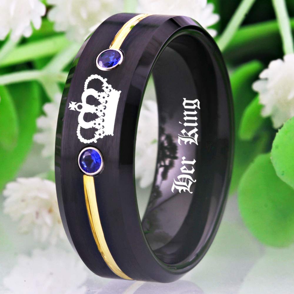 Custom Engraved His & Hers Tungsten Carbide Wedding Rings Set - King & Queen Matching Couple Bands with CZ Stones | Anniversary, Engagement, Promise Rings for Him & Her | Perfect for Weddings, Vow Renewals & Romantic Gifts