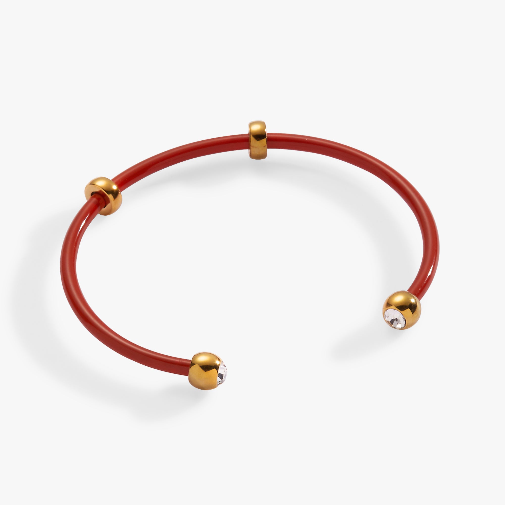Bezel Stone Enamel Cuff Bracelet - Coral Red Handmade Jewelry for Women | Perfect for Parties, Weddings & Special Occasions