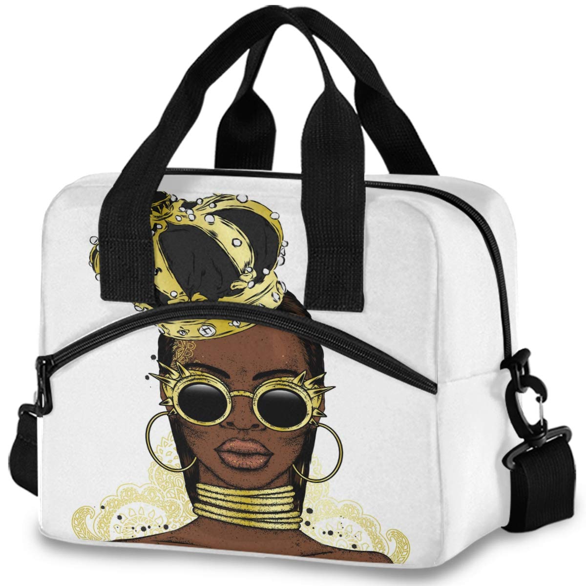 Stylish African Print Insulated Lunch Tote Bag for Women - Reusable Cooler Lunch Box with Adjustable Shoulder Strap - Perfect for Work, School, Picnic & Beach Outings