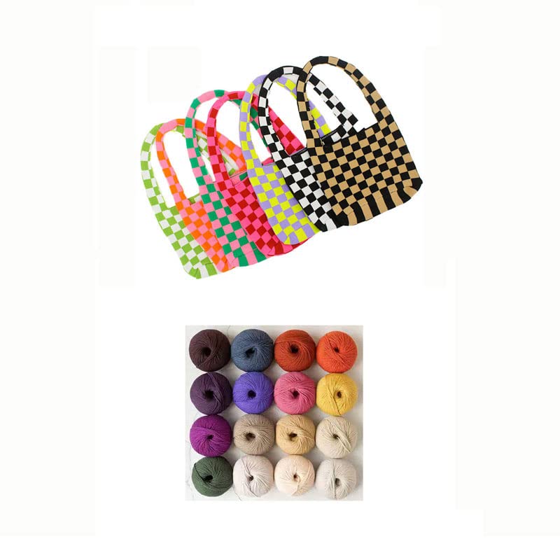 Checkered Tote Bag for Women - Stylish Knitted Shoulder Bag with Chessboard Pattern - Perfect for Shopping, Beach, Work & Daily Use