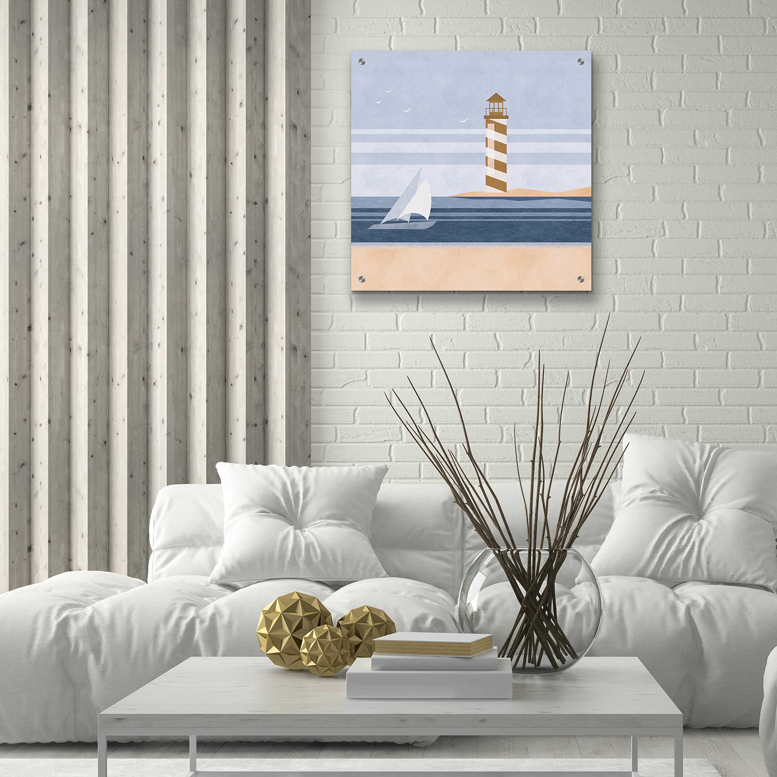Premium 'Cape Cod Lighthouse' Acrylic Glass Wall Art by Andrea Haase – 24x24 Inches – Coastal Home Decor for Living Room, Bedroom, or Office