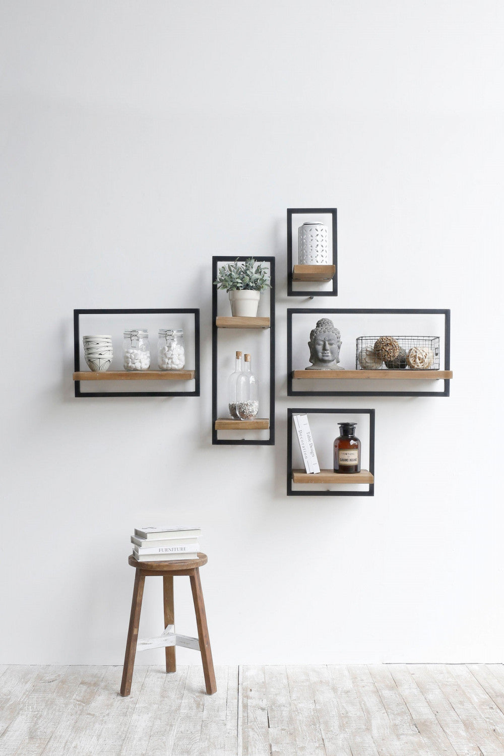 Bayan Metal Frame Wall Box - Teak Wood Storage Organizer for Home & Office Decor | Perfect for Shelves, Entryway, and Living Room